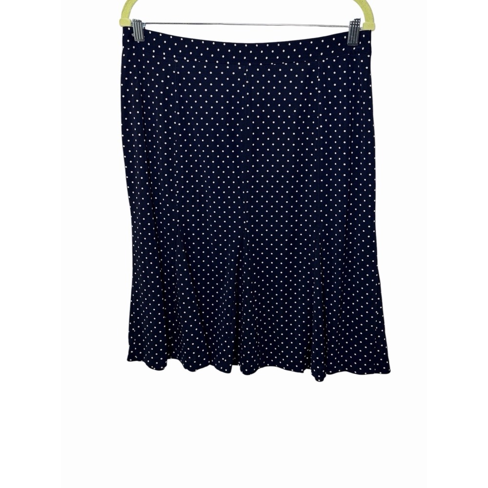 Talbots Polka Dot Skirt Women 10 Navy Blue A-Line Midi‎ Stretch Padded Waist